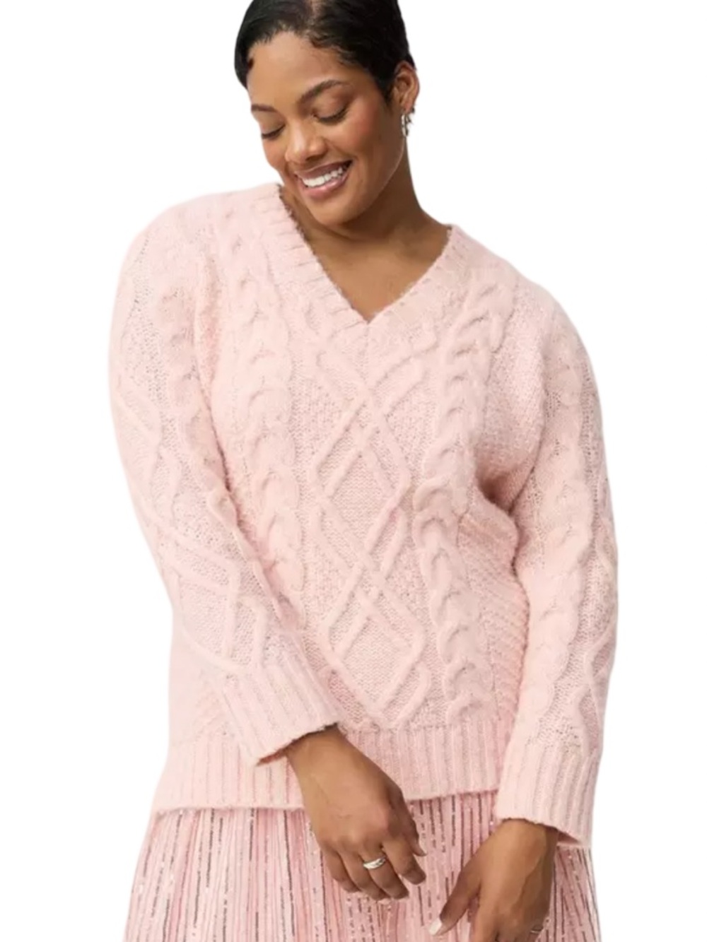 torrid Women’s Pink Wool Blend Cable-Knit V-Neck Tunic Sweater Size 2X 18-20